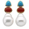 South Sea Pearl, Turquoise and Coral Earrings